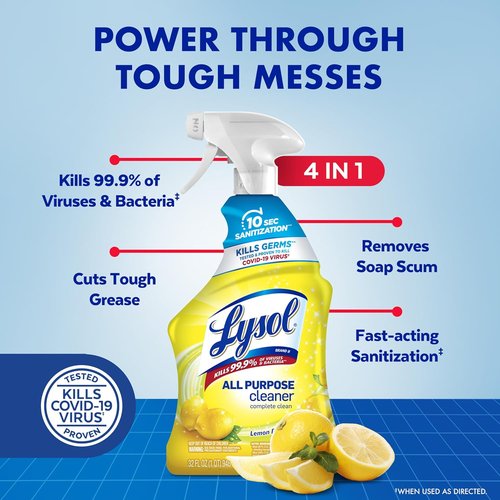 Lysol All-Purpose Cleaner Spray - Multi-Purpose Disinfectant for Kitchen & Bathroom | 32oz, Lemon Breeze & Lavender (Pack of 4)