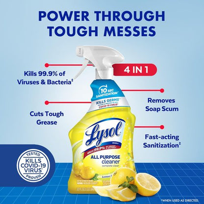 Lysol All-Purpose Cleaner Spray - Multi-Purpose Disinfectant for Kitchen & Bathroom | 32oz, Lemon Breeze & Lavender (Pack of 4)