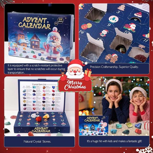 Apengshi Crystal Advent Calendar 2025 - 24 Natural Gemstones & Healing Stones for All Ages