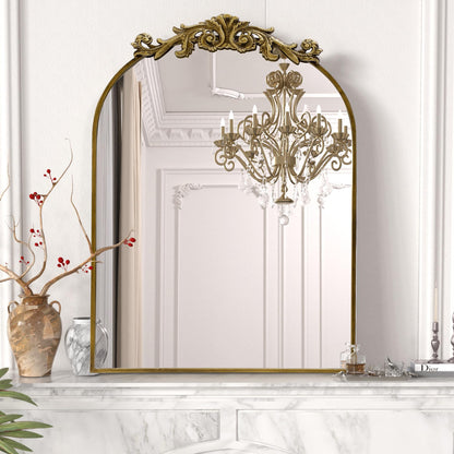 PAIHOME Arched Mirror, 24x36 Inch Antique Mirror Vanity Gold Wall Decor Mirror Metal Frame Wall Mounted Mirror for Home Entryway Leaning