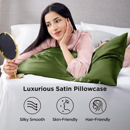 Bedsure Satin Pillowcase - Silky Soft Queen Pillowcase 2 Pack for Hair & Skin | Olive Green, 20x30 Inches