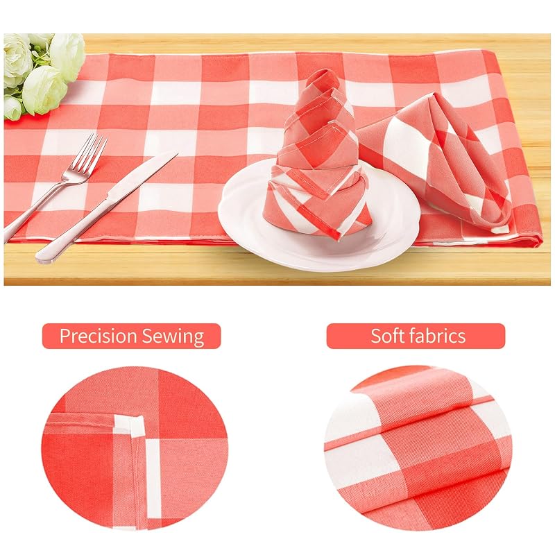 Buffalo Plaid Table Napkins Set of 50, 17x17 Inch, Waterproof Gingham Pattern (Red & White) - Candy Clean Washable