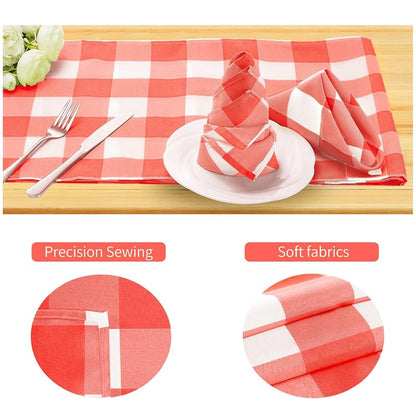 Buffalo Plaid Table Napkins Set of 50, 17x17 Inch, Waterproof Gingham Pattern (Red & White) - Candy Clean Washable