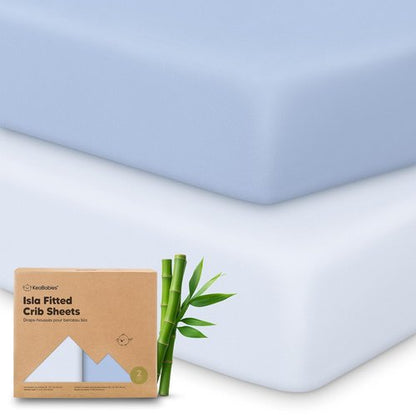 KeaBabies Baby Crib Sheets - 2-Pack Fitted Bamboo Toddler Bed Sheets | Soft & Cozy 52x28 in Blue Flax