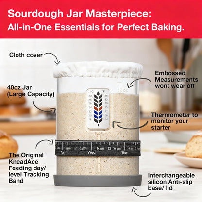 Skiennix Premium Pro Sourdough Starter Jar Kit - 40oz Wide Mouth Glass Container with Thermometer & Accessories