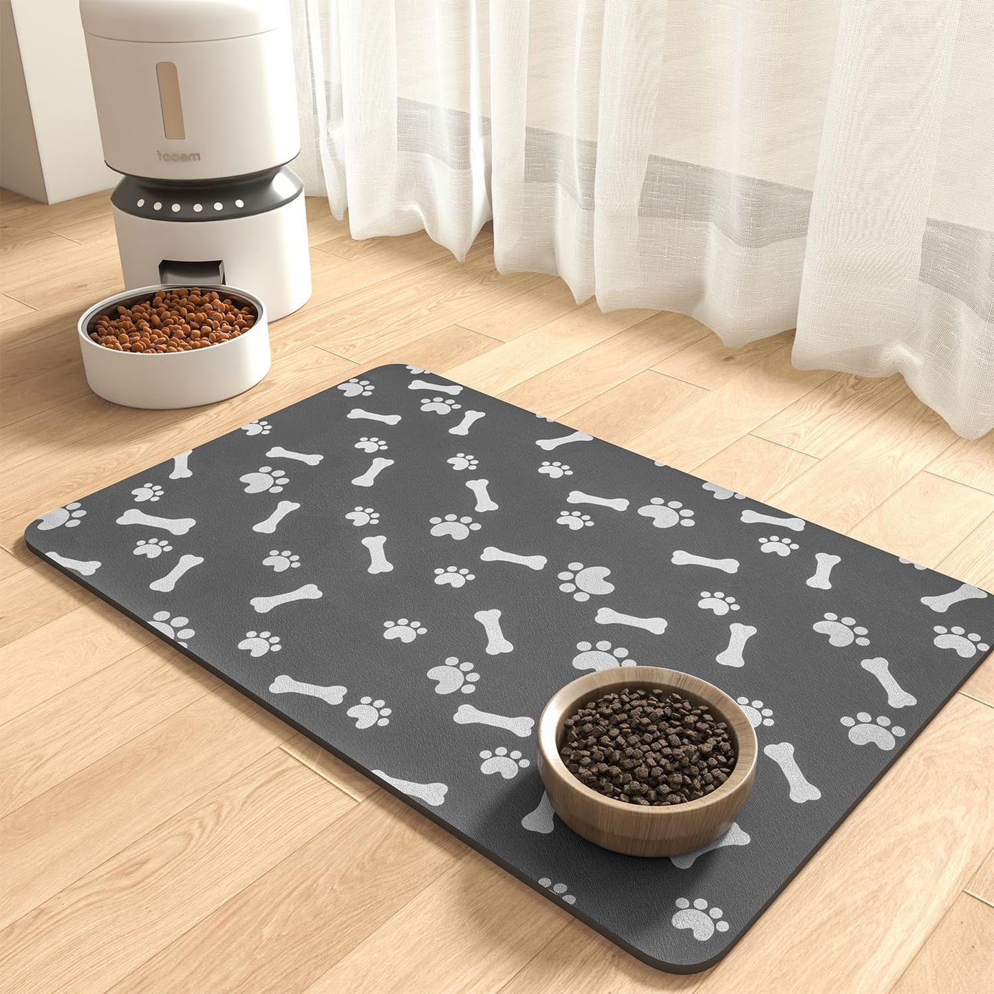 MontVoo Dog Food Mat - Quick Dry Pet Feeding Mat for Messy Drinkers | 12" x 19" Dark Grey