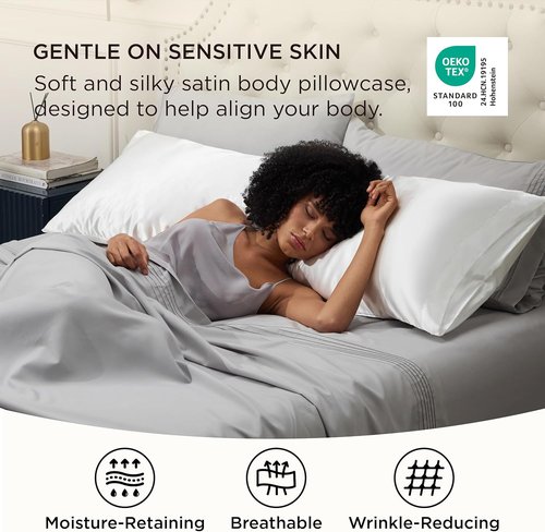 Bedsure Satin Body Pillowcase - Luxurious Silk-Like White Cover with Cooling Effect, 20x54 Inches