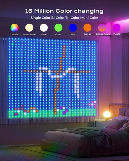 Brightown 400 RGBIC LED Smart Curtain Lights - 6.6x6.6ft Color Changing Fairy Lights with Remote | IP65 Waterproof for Bedroom & Living Room