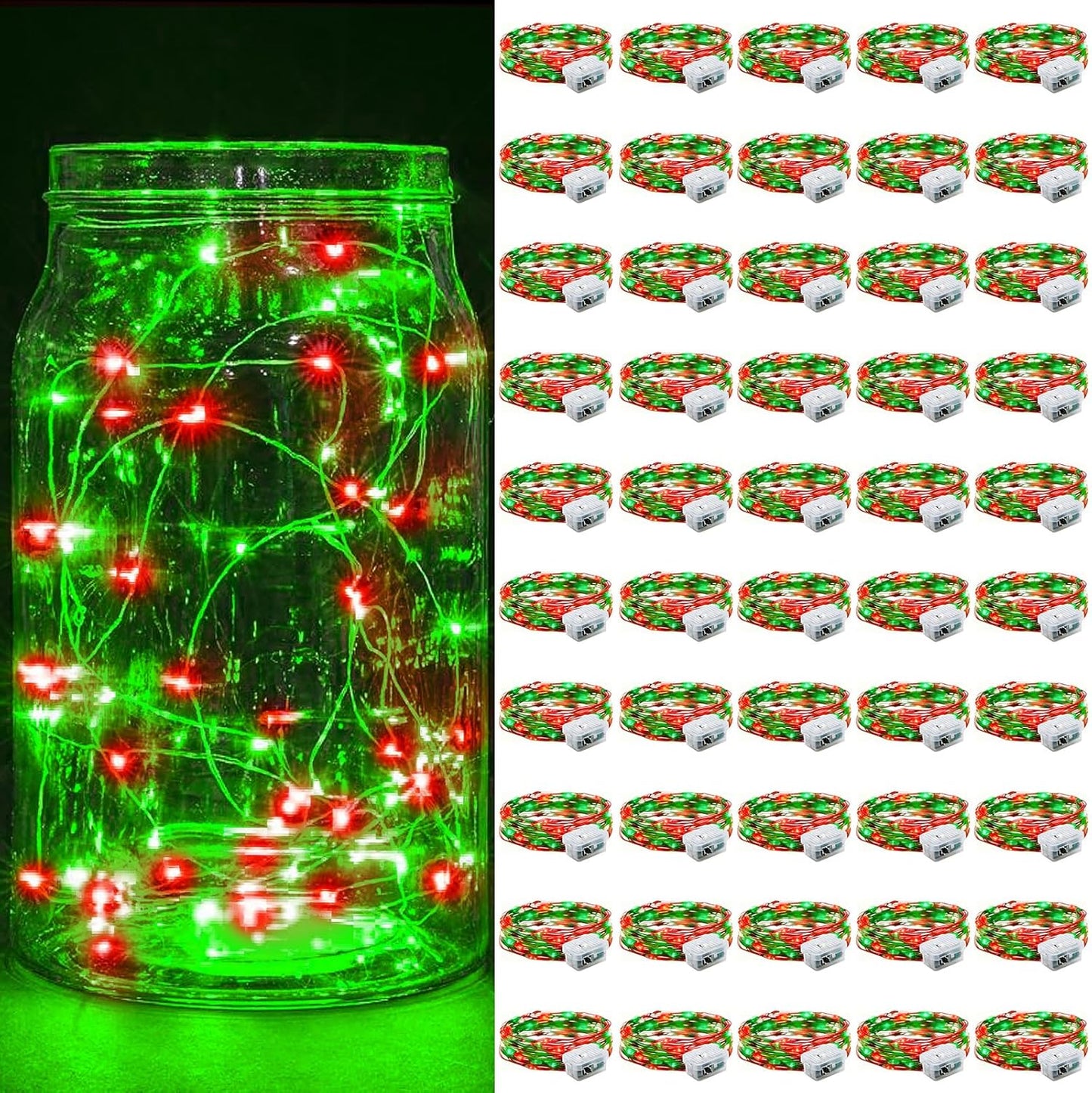 Skiennix 50 Pack Fairy Lights - 7Ft 20 LED Twinkle String Lights | Battery Operated & Waterproof for Parties, Weddings, Christmas & More - Red & Green