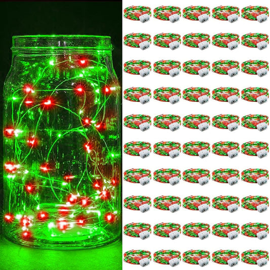Skiennix 50 Pack Fairy Lights - 7Ft 20 LED Twinkle String Lights | Battery Operated & Waterproof for Parties, Weddings, Christmas & More - Red & Green