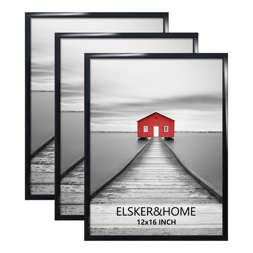 ELSKER&HOME 12x16 Poster Frame 3 Pack, Black Picture Frame for Horizontal or Vertical Wall Mounting, Sturdy and Scratch-proof