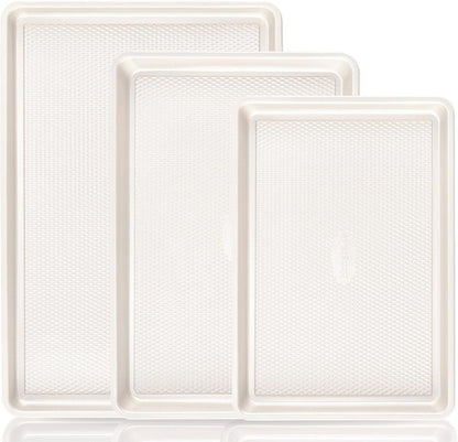 HONGBAKE Nonstick Ceramic Baking Sheet Pan Set - 3 Pack Half/Quarter/Jelly Roll Pans, 0.8mm Aluminized Steel, Cream