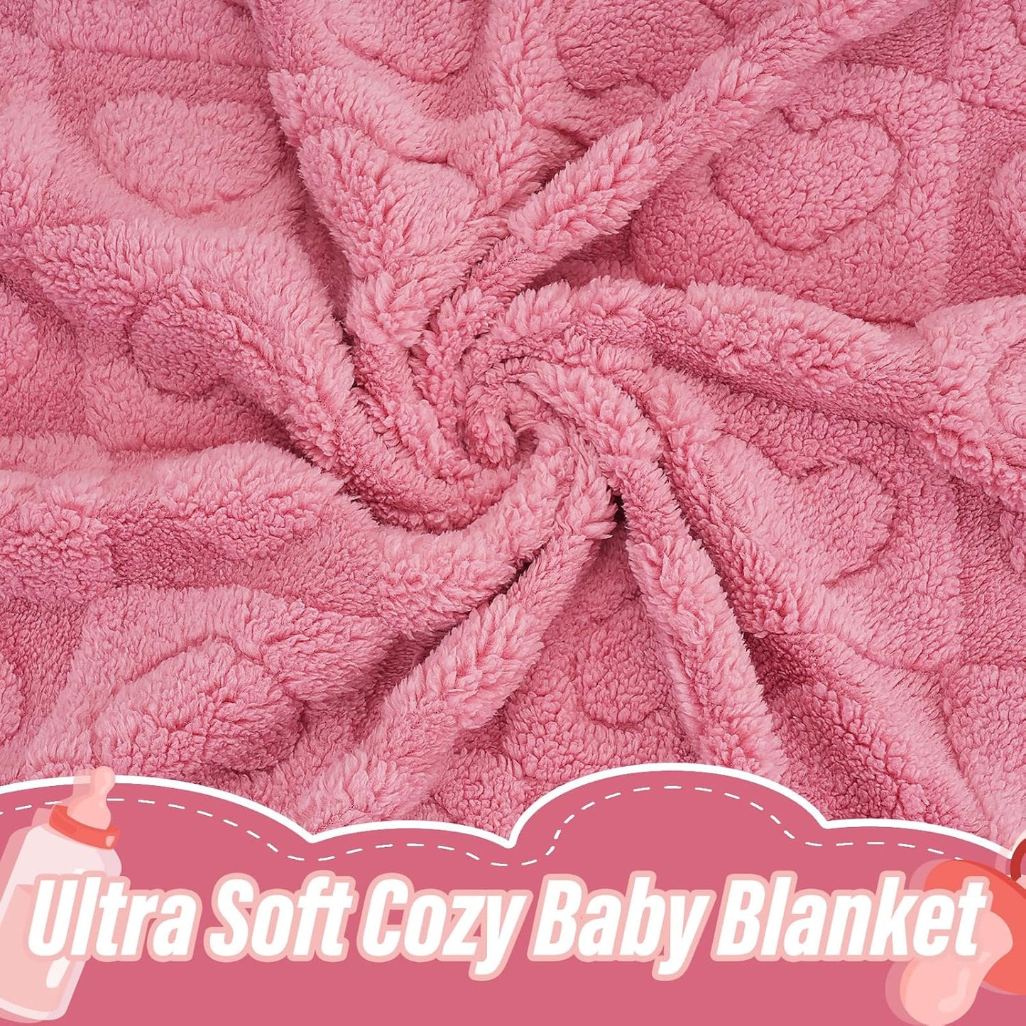 Skiennix Plush Soft Heart Checkered Baby Blanket - Warm Lightweight Fleece for Infants | 30" x 39" Deep Pink