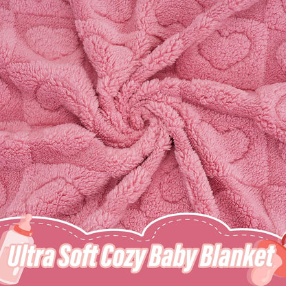 Skiennix Plush Soft Heart Checkered Baby Blanket - Warm Lightweight Fleece for Infants | 30" x 39" Deep Pink