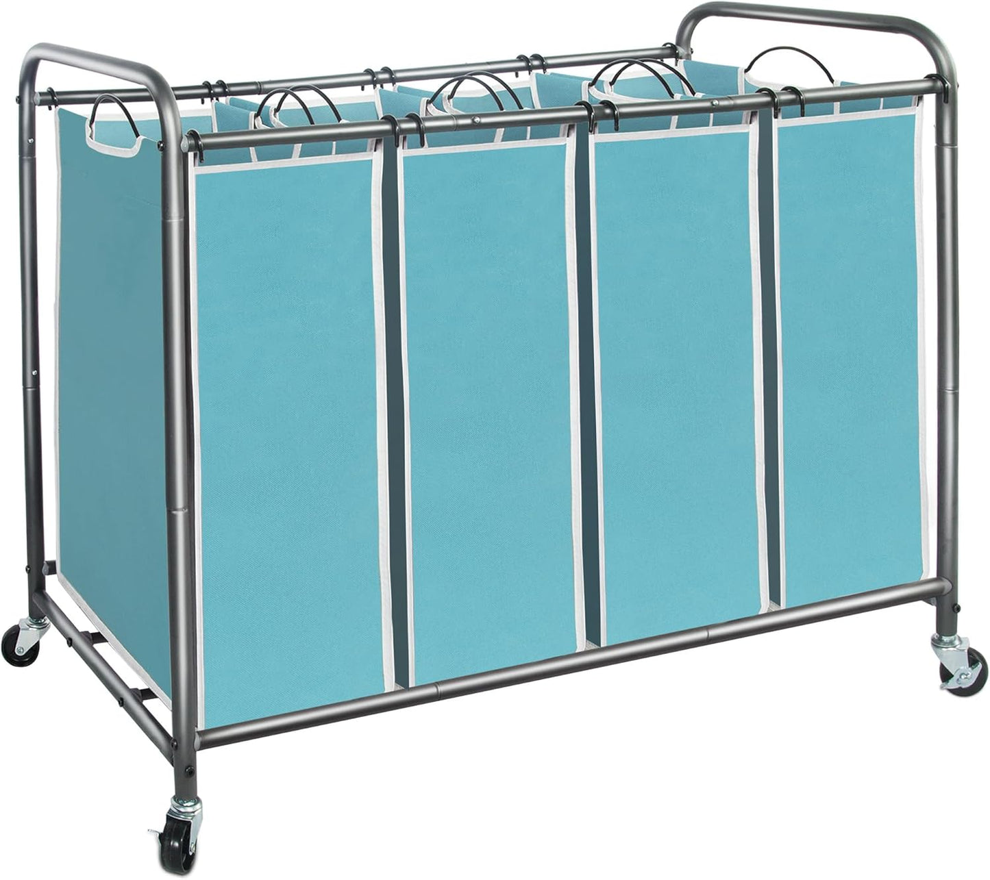 Storage Maniac Laundry Sorter - 4-Section Hamper Cart with Wheels | 47.8 Gal Capacity, Blue