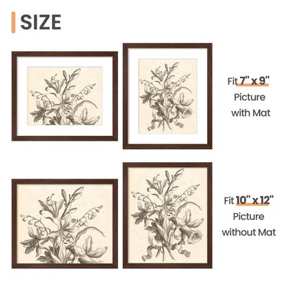 upsimples 10x12 Picture Frame, Display Pictures 7x9 with Mat or 10 x 12 Without, Wall Hanging Photo Frames, Brown, 1 Pack