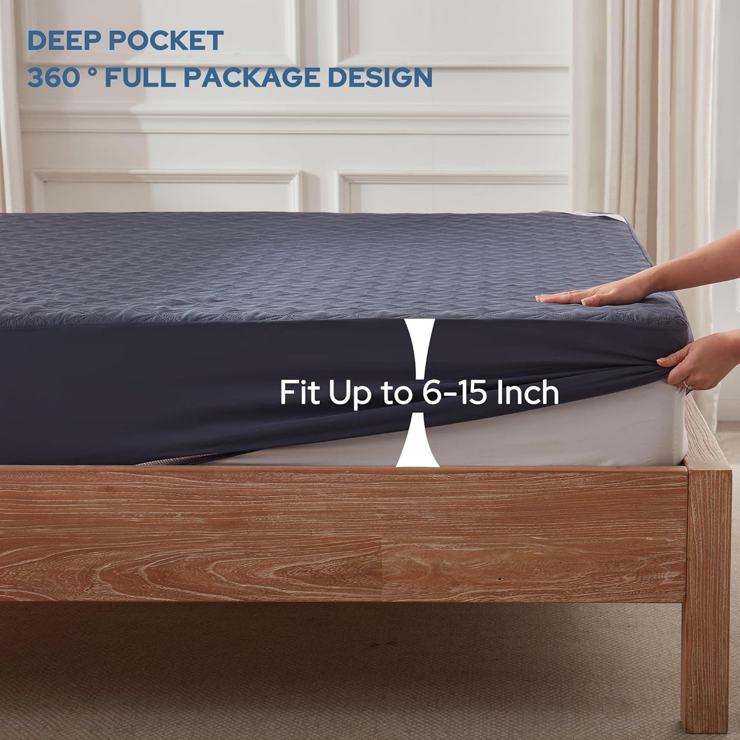 Skiennix Waterproof Mattress Protector - Noiseless Twin Size Pad with Deep Pocket | Breathable Navy Blue Cover