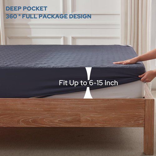 BEDLORE Waterproof Mattress Protector, Full Size Noiseless Mattress Pad with Deep Pocket 6"-15" Depth, Soft Breathable Bed Mattress Cover Washable for Home, Bedroom, Hotel (Navy Blue)