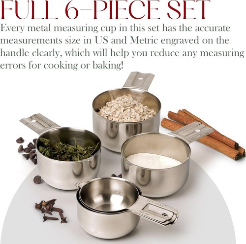 Bellemain Stainless Steel Measuring Cups Set of 6 - Nesting Design for Dry & Liquid Measurements, Dishwasher Safe