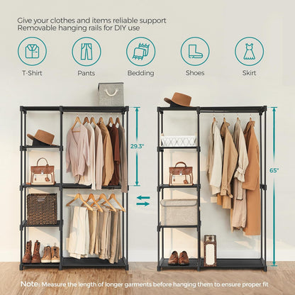 SONGMICS Portable Closet - Freestanding Clothes Rack with Shelves & Hanging Rods | Black, 44.1 x 16.9 x 65 Inches
