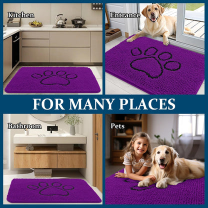OLANLY Dog Door Mat - Absorbent Non-Slip Mud Mat for Paws | 48x30 Inches, Quick Dry Chenille, Purple