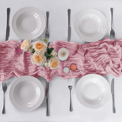 Skiennix Cheesecloth Table Runner - Rustic 9ft Gauze Design for Weddings & Events | Pink 17 x 108 Inch