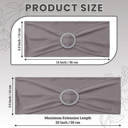 MDS Spandex Chair Sashes - 250 Universal Stretch Bows with Buckle Slider for Wedding Decor | Silver Gray