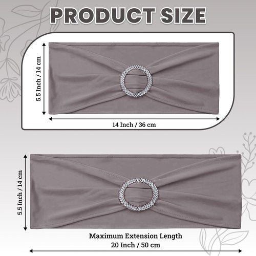 MDS Spandex Chair Sashes - Premium Stretch Covers with Buckle Slider | Pack of 75 - Silver Gray