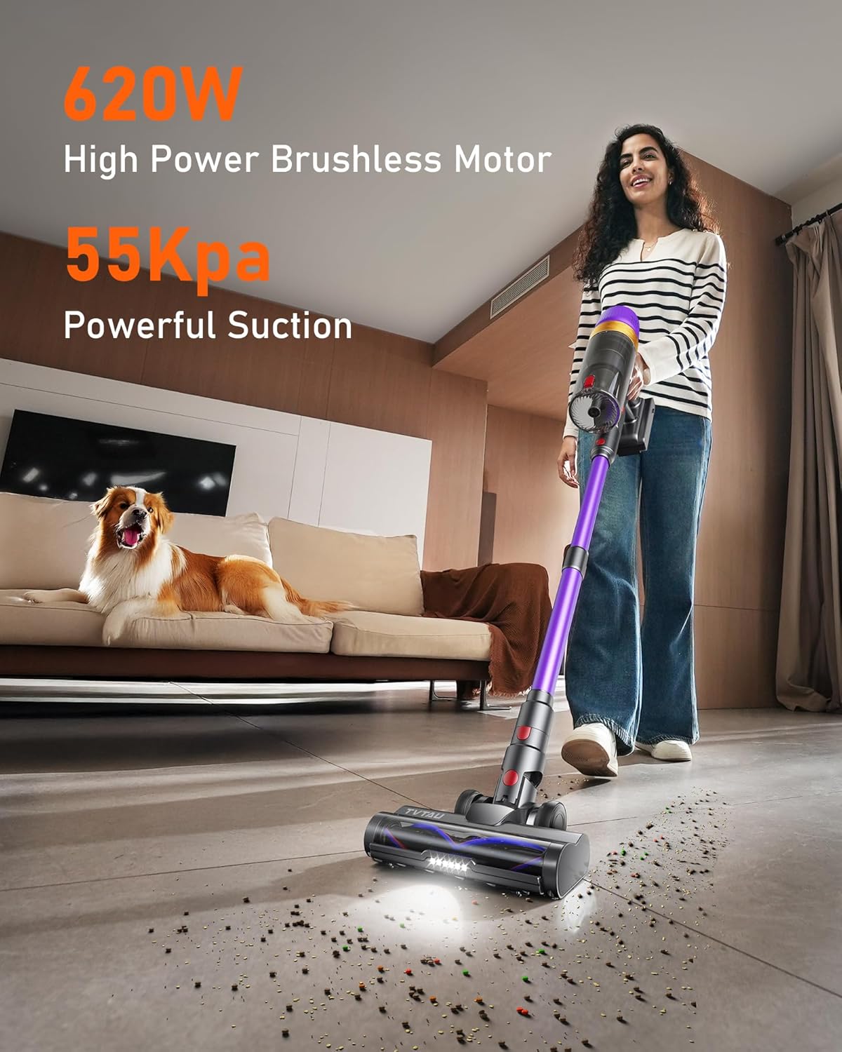 Skiennix Cordless Vacuum Cleaner - Powerful 620W, 75-Min Runtime, LED Display, 1.8L Dust Cup | Ideal for Hardwood Floors & Pet Hair