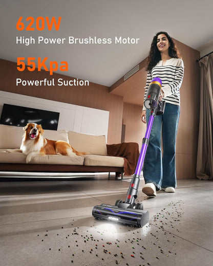 Skiennix Cordless Vacuum Cleaner - Powerful 620W, 75-Min Runtime, LED Display, 1.8L Dust Cup | Ideal for Hardwood Floors & Pet Hair