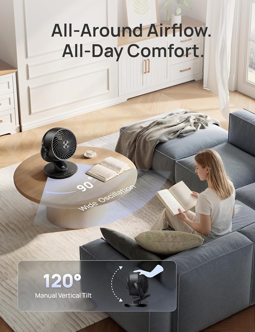DREO 13-Inch Oscillating Table Fan - Ultra-Quiet Air Circulator with Remote | 120° Tilt & 4 Speeds