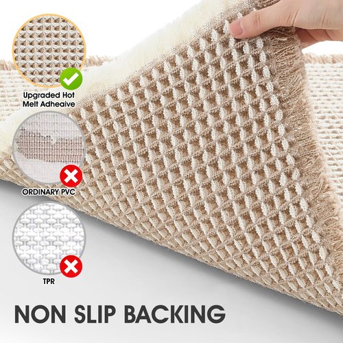 IM HOME Waffle Bath Mat Brown & Cream 32"x20", Boho Woven Modern Bath Mat Rugs, Absorbent Non Slip Bathroom Rugs, Soft Washable Bath Rugs with Tassels for Bedroom, Kitchen, Shower, Tub