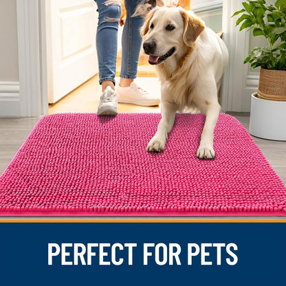 OLANLY Dog Door Mat - Absorbent Non-Slip Washable Mud Mat for Dogs | 44x24, Hot Pink, Quick Dry Chenille