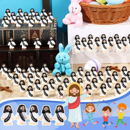 Bememo 100 Pcs Little Jesus Figures - Original Design Pocket Rubber Toys for Easter Gifts & Parties