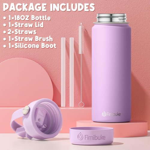 Fimibuke Kids Insulated Water Bottle - 18oz BPA-Free Stainless Steel Tumbler with Straw | Leak-Proof Design for School