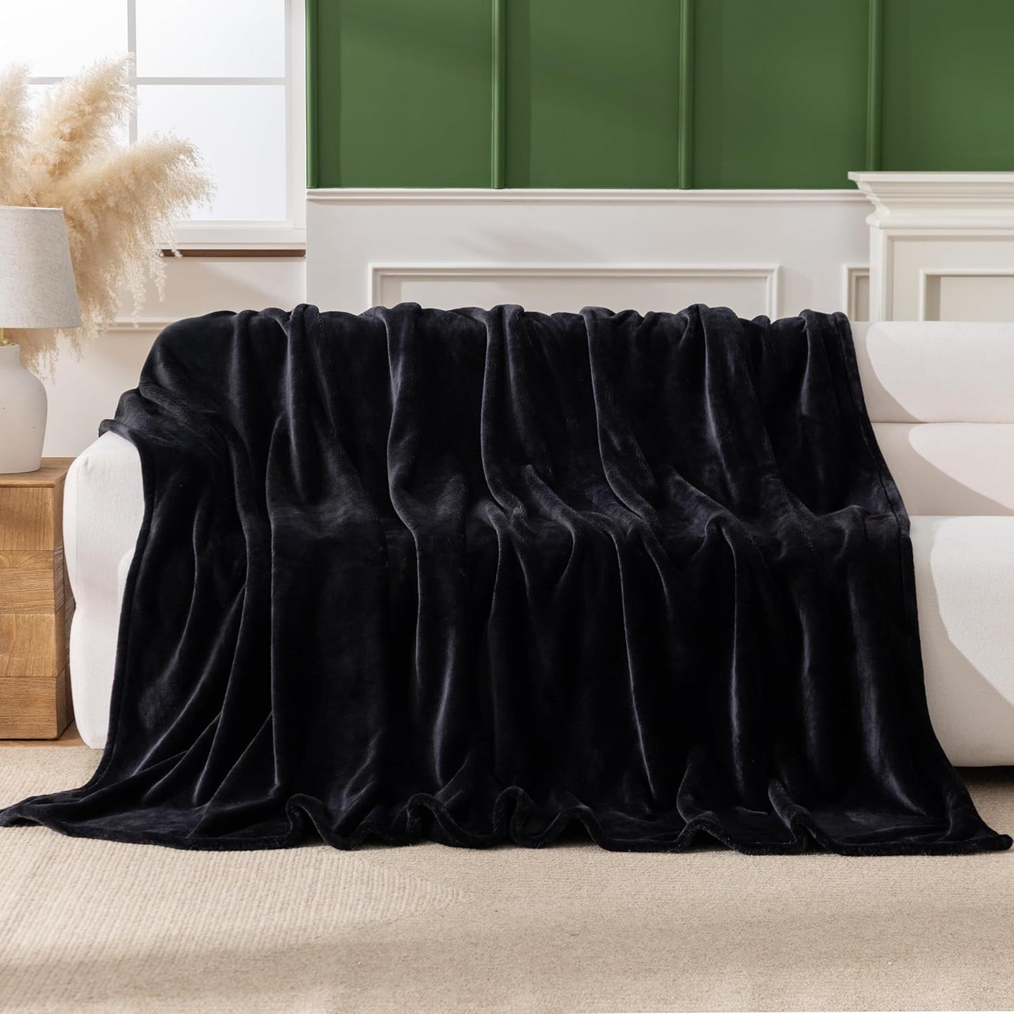 Skiennix Microfiber Fleece Blanket - Heavyweight Plush Warmth for Couch & Bed | 70in x 90in, Black