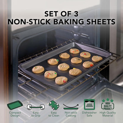 Nifty Cookie & Baking Sheets Set - Non-Stick Steel, Dishwasher & Oven Safe, Includes 3 Sizes