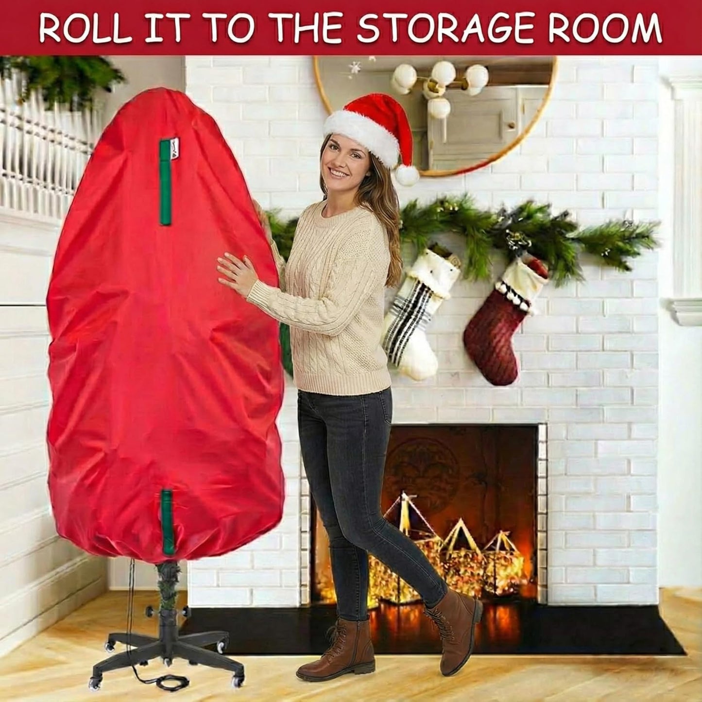 Upright Christmas Tree Storage Bag - Durable Dustproof Cover for 7 Ft Artificial Trees | Easy-Use Red Holiday Storage