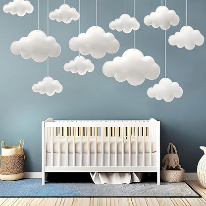 Skiennix 3D Cloud Decorations - Felt White Hanging Clouds for Nursery, Baby Shower & Party Decor | 10 Pcs