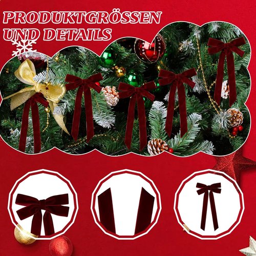 Burgundy Velvet Ribbon Bows by [Brand Name] - 8 Pcs 5in x 10in Christmas Tree Ornaments | Perfect for Wreaths & Gift Wrapping