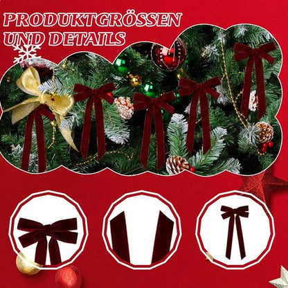 Burgundy Velvet Ribbon Bows by [Brand Name] - 8 Pcs 5in x 10in Christmas Tree Ornaments | Perfect for Wreaths & Gift Wrapping