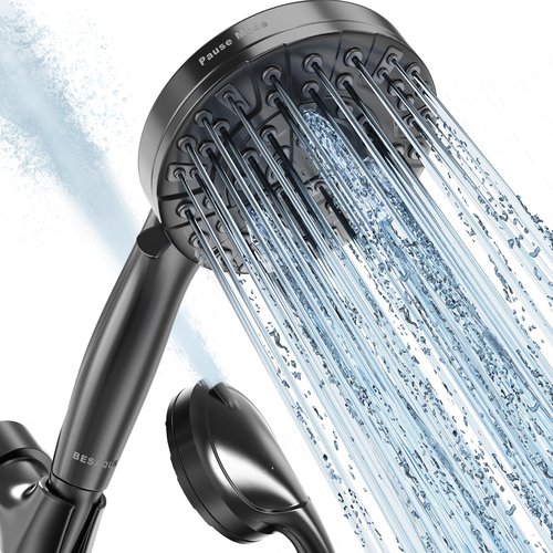 BESAQUO Shower Head,10 Functions High Pressure shower head with handheld, Built-in Pause Mode & Power Wash, Non-Clogging Nozzles High Flow Hand Held Shower Head, Leakproof 6ft Hose&Adjustable Bracket
