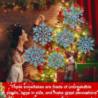 8pcs Large Snowflake Ornaments – Blue, Plastic Glitter Hanging Snowflakes for Christmas Tree & Winter Decor (Variation: 8pcs, Blue)