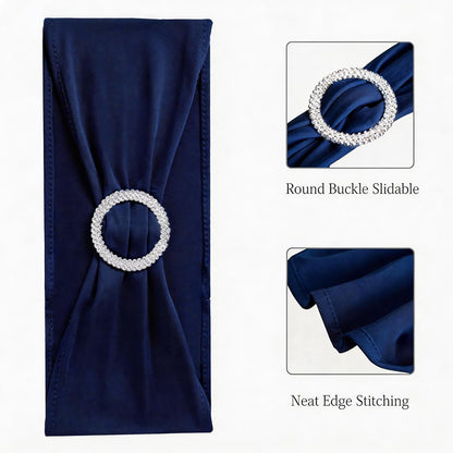 Skiennix 50 Pack Navy Blue Stretch Spandex Chair Sashes - Elastic Bows with Slider Buckles for Weddings & Events
