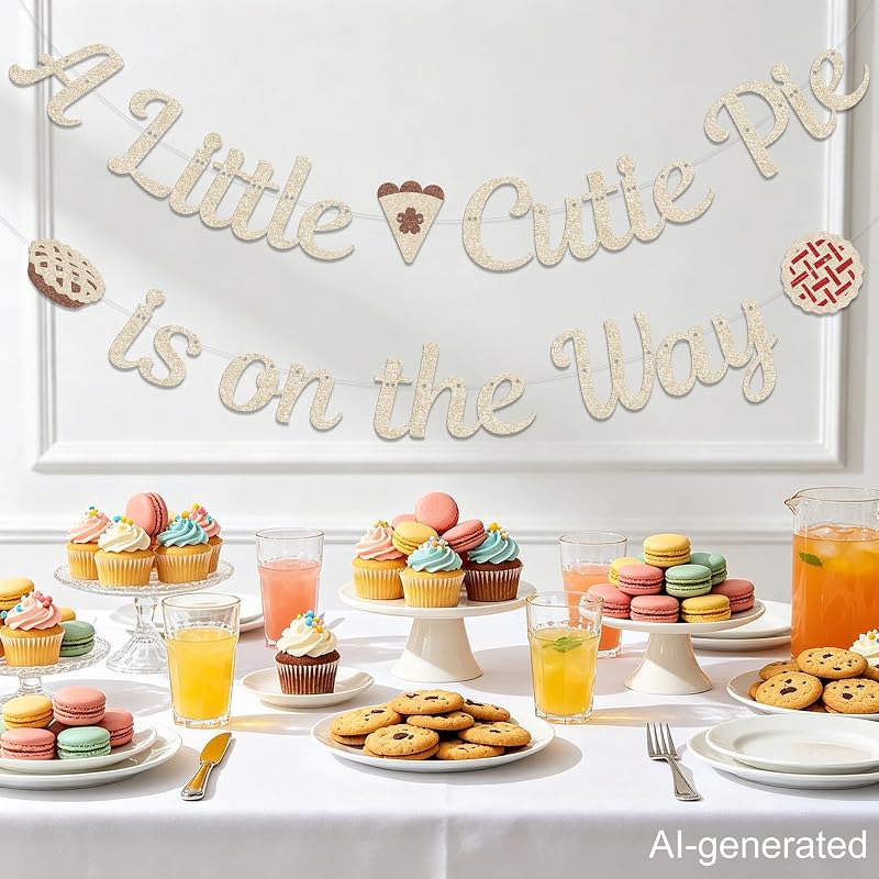A Little Cutie Pie Is On The Way Banner — Champagne Gold Baby Shower Decor