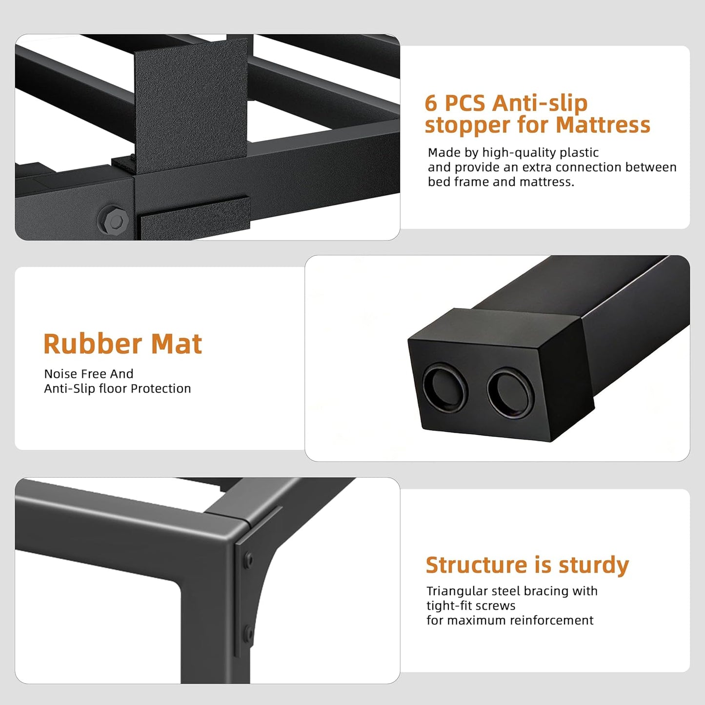 Skiennix Queen Bed Frame - 14 Inch Metal Platform with Squeak-Free Design & Heavy-Duty Support | Black