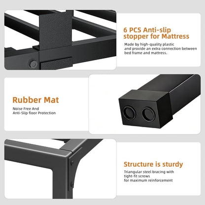 Skiennix Queen Bed Frame - 14 Inch Metal Platform with Squeak-Free Design & Heavy-Duty Support | Black