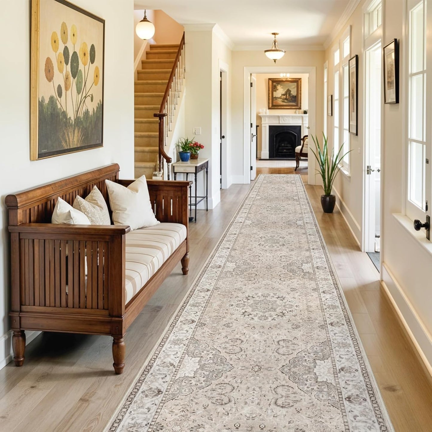 Vintage Washable Hallway Runner Rug by [Brand Name] - Ultra Soft Non-Slip Design | 3x18 Feet, Beige