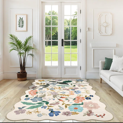 Skiennix 5x7 Living Room Area Rug - Washable Floral Non-Slip Carpet for Bedroom & Dining Room | Ultra Soft Cream Mat