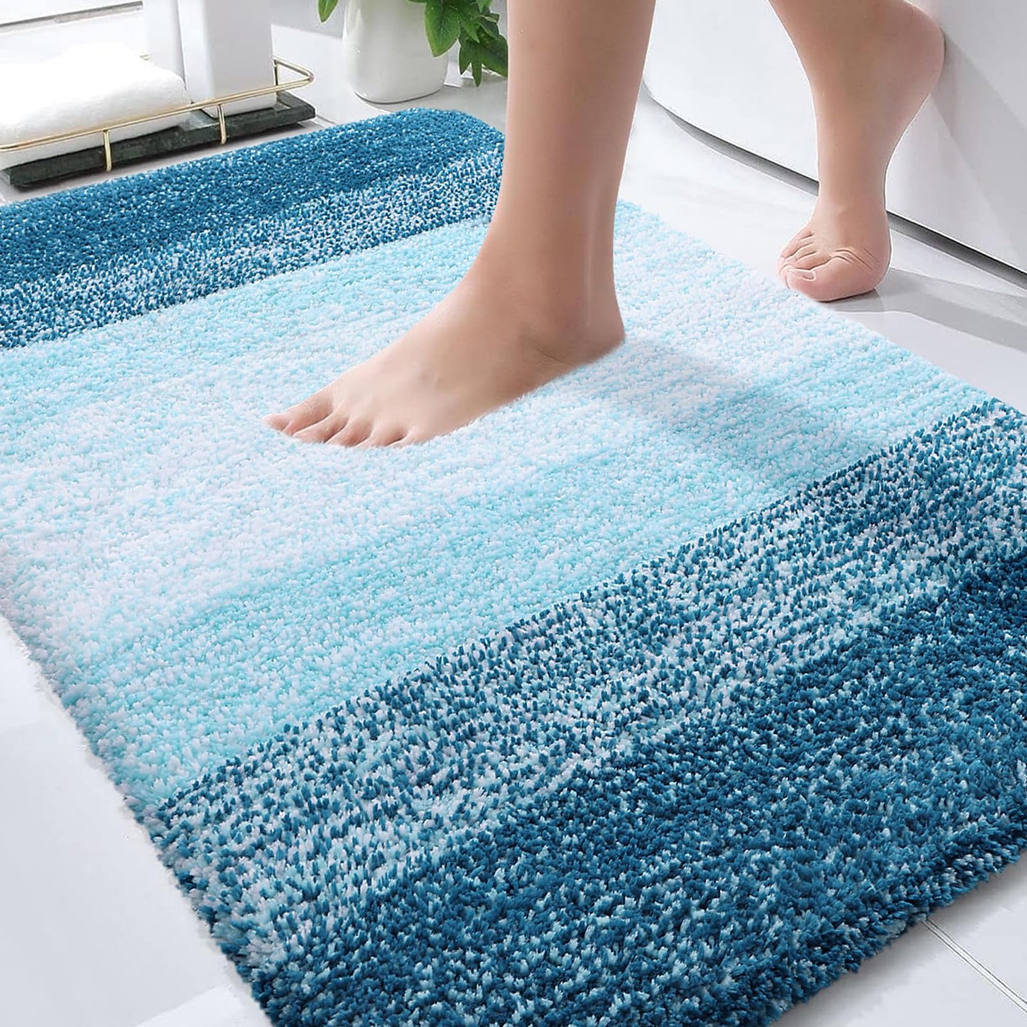 OLANLY Bathroom Rugs Mat 30x20, Extra Soft Absorbent Microfiber Bath Rugs, Rubber Backing, Quick Dry, Washable Bath Mats for Bathroom Floor, Tub and Shower, Home Decor Accessories, Peacock Blue